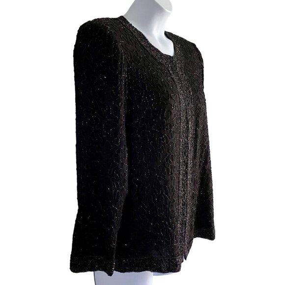 Laurence Kazar New York Black Beaded Silk Jacket Women's XL - Picture 3 of 13
